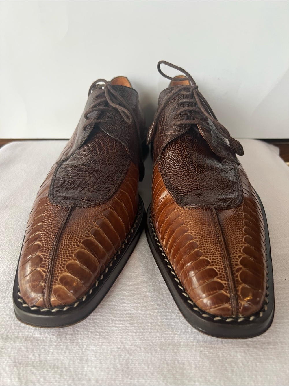 Mezlan Two-Tone Brown Exotic Leather Lace-Up Derbys
